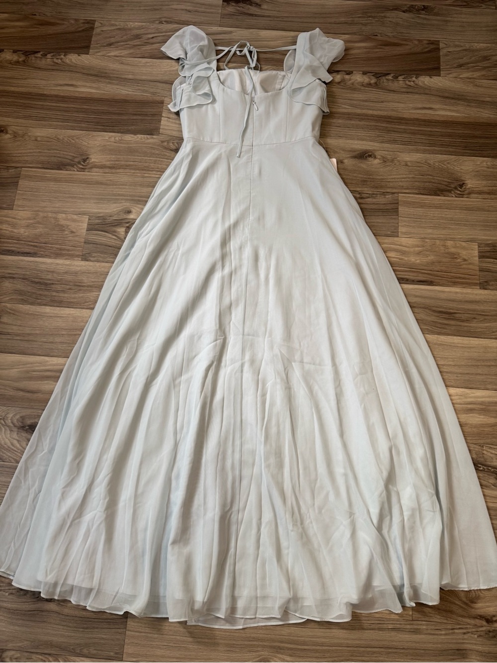 NWT Azazie Bondi Mist A-Line Ruffled Chiffon Maxi Dress Size 8 - Picture 6 of 10